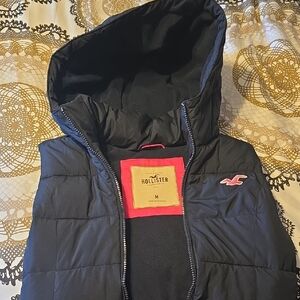 Hollister Womens Navy Puffer Vest with Pink Logo Accent